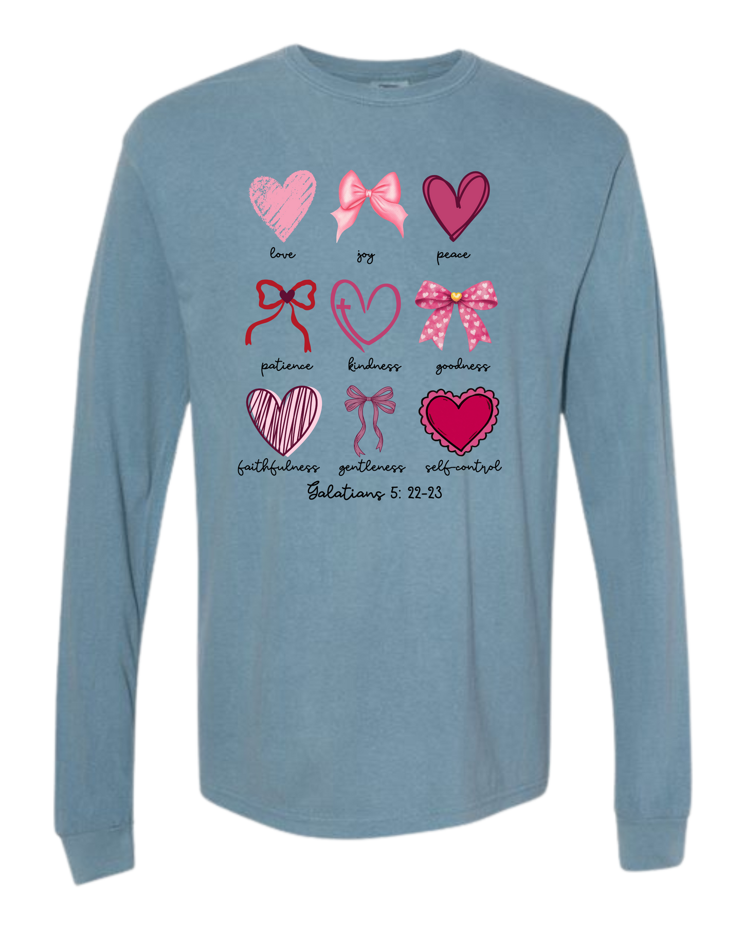 Galatians 5 - Valentines - Comfort Colors - Heavyweight Long Sleeve Tee - Blues & Greens