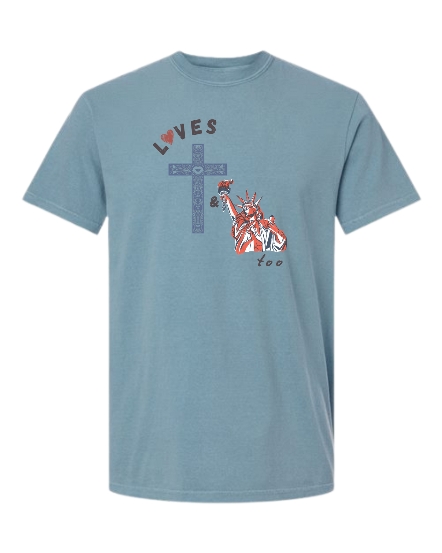 Loves Jesus & America too - Comfort Colors - Heavyweight Unisex Tee - Blues