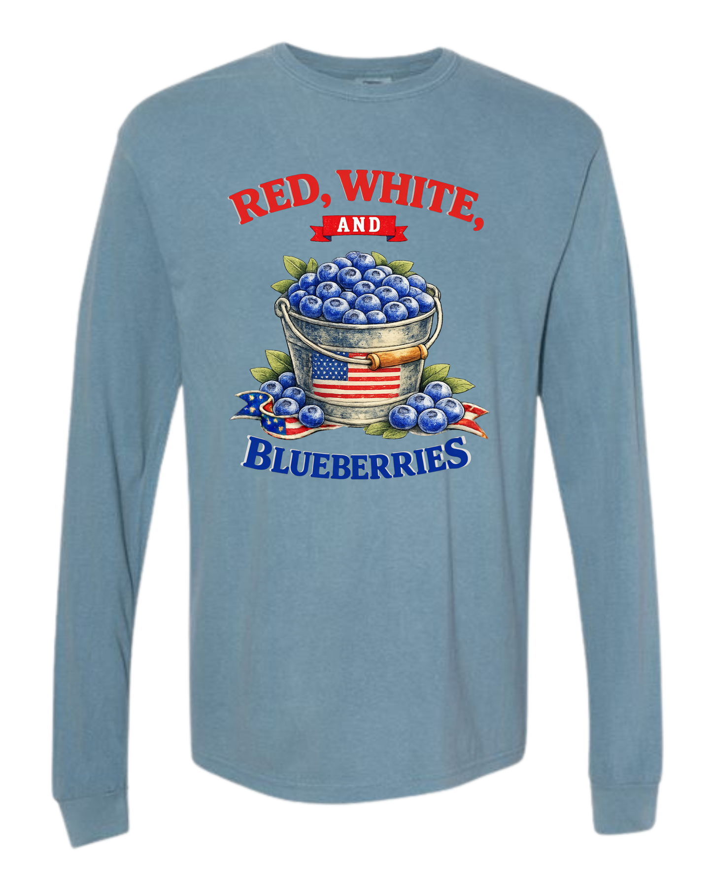Red, White, And Blueberries - Comfort Colors - Heavyweight Long Sleeve Tee - Blues & Greens