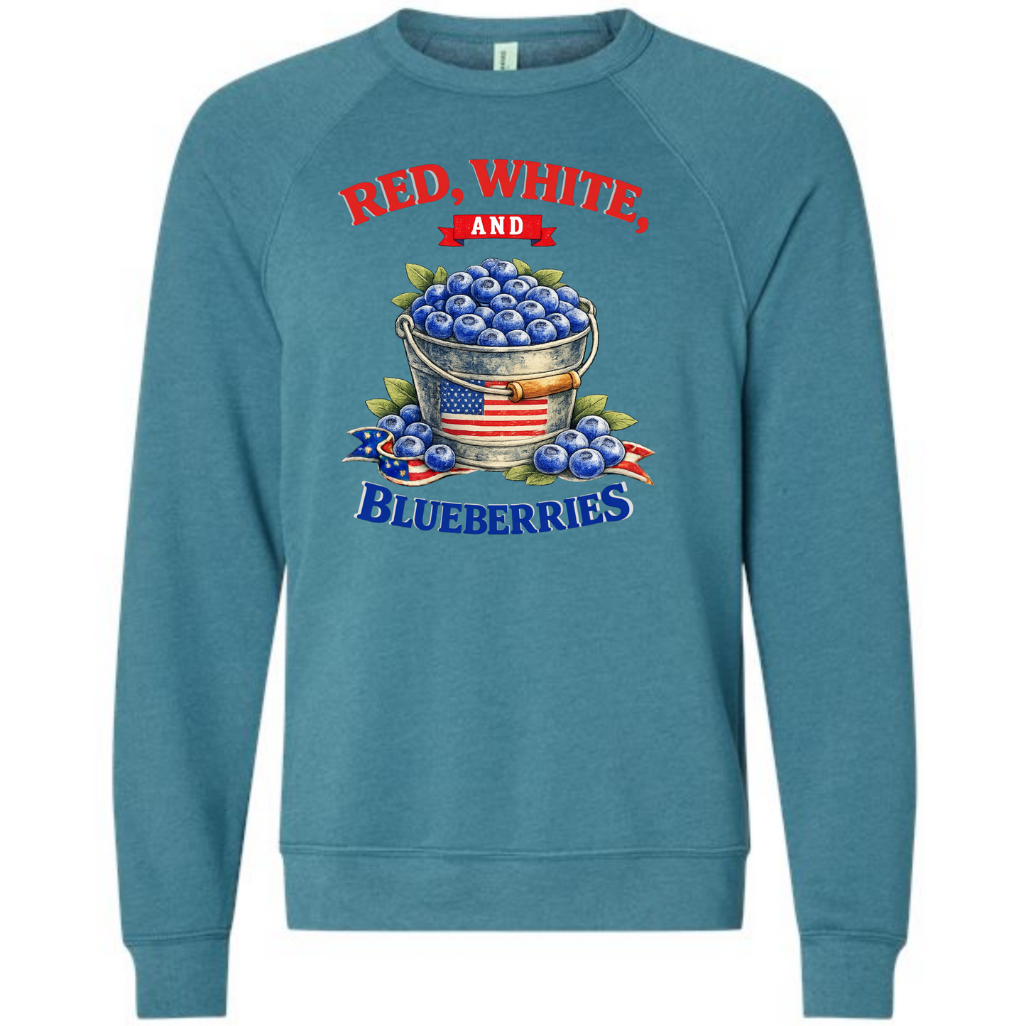Red, White, And Blueberries - Sponge Fleece Raglan Sweatshirt - Blues, Greens, Purple, and Black