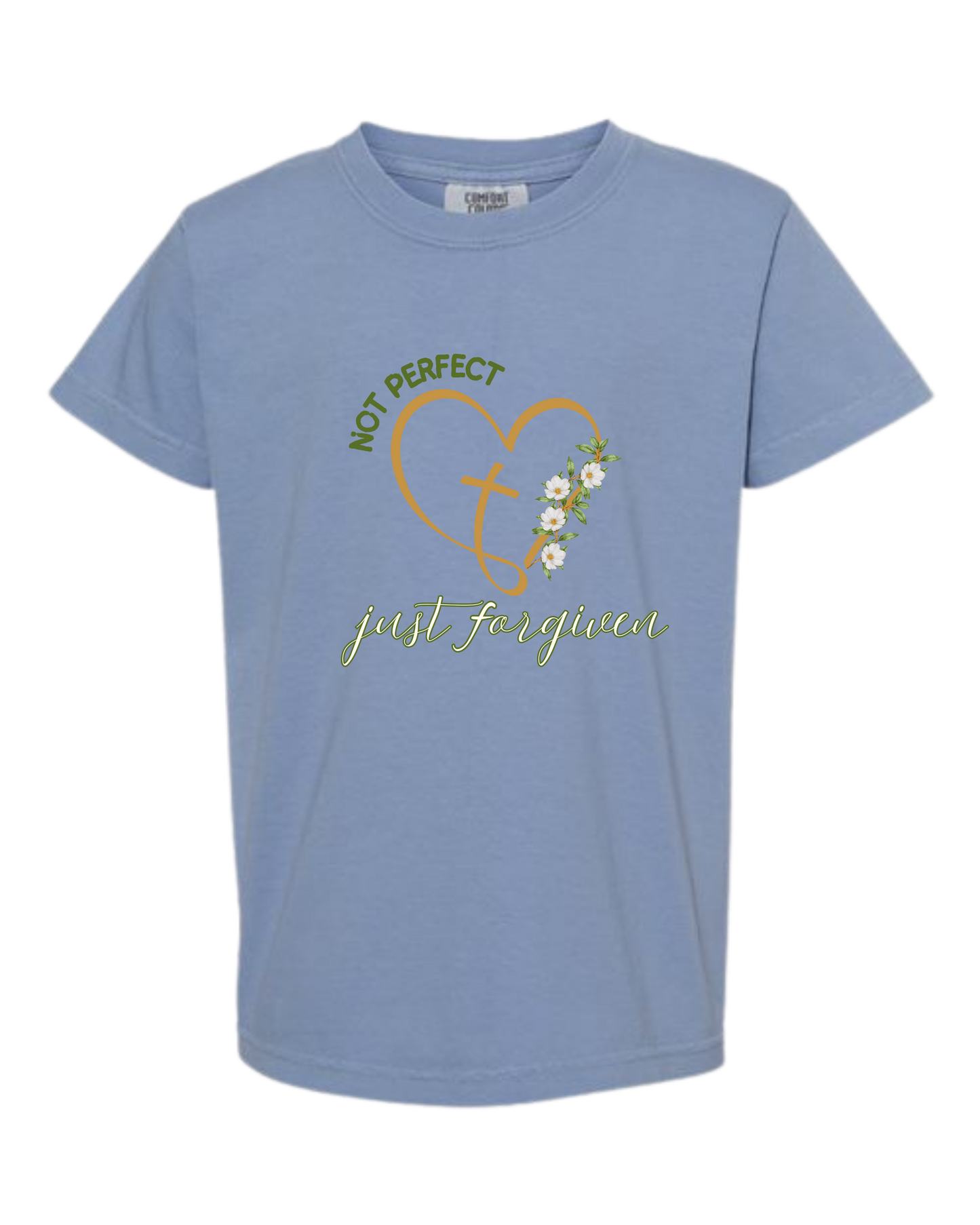 Not Perfect Just Forgiven - Comfort Colors - Heavyweight Youth Tee - Neutral Colors & Blues