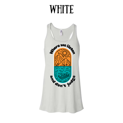 CP - Where We Listen and Don't Judge - Women's Flowy Racerback Tank
