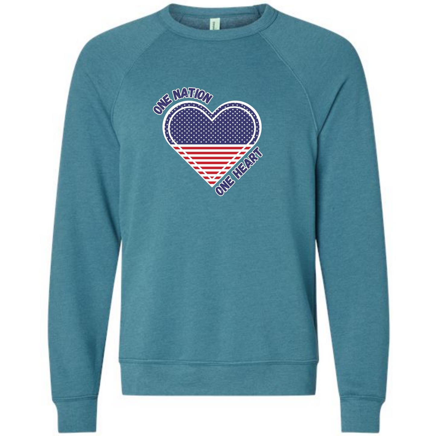 One Nation One Heart - Sponge Fleece Raglan Sweatshirt - Blues, Greens, Purple, and Black