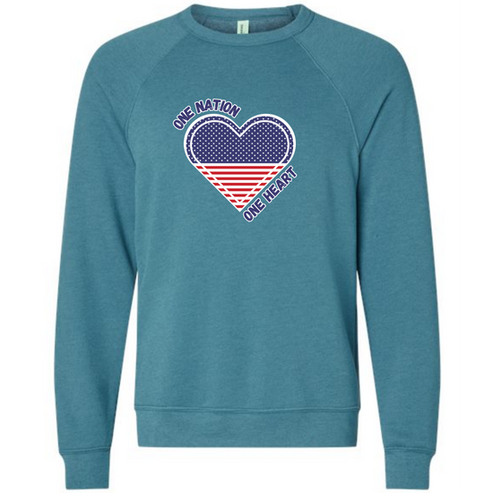 One Nation One Heart - Sponge Fleece Raglan Sweatshirt - Blues, Greens, Purple, and Black