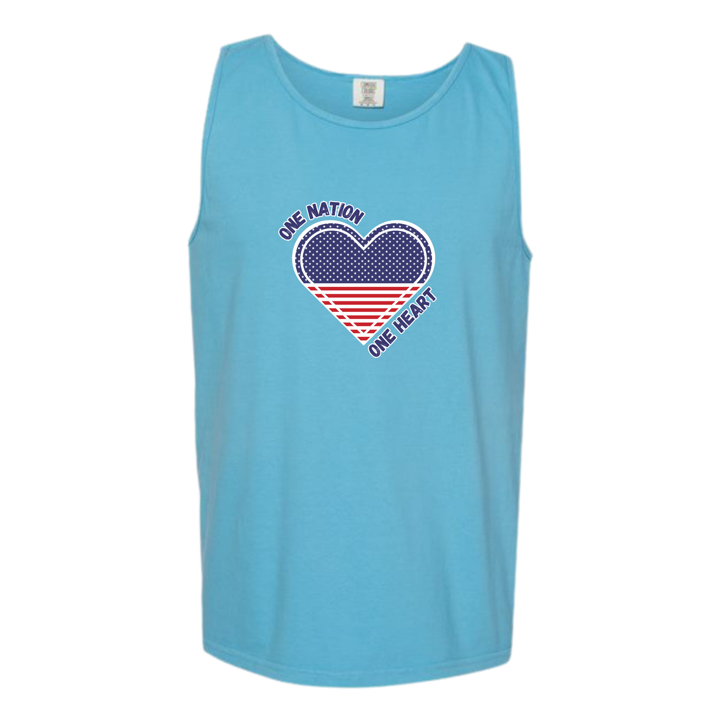 One Nation One Heart - Comfort Colors - Unisex Tank - Neutral Colors & Blues
