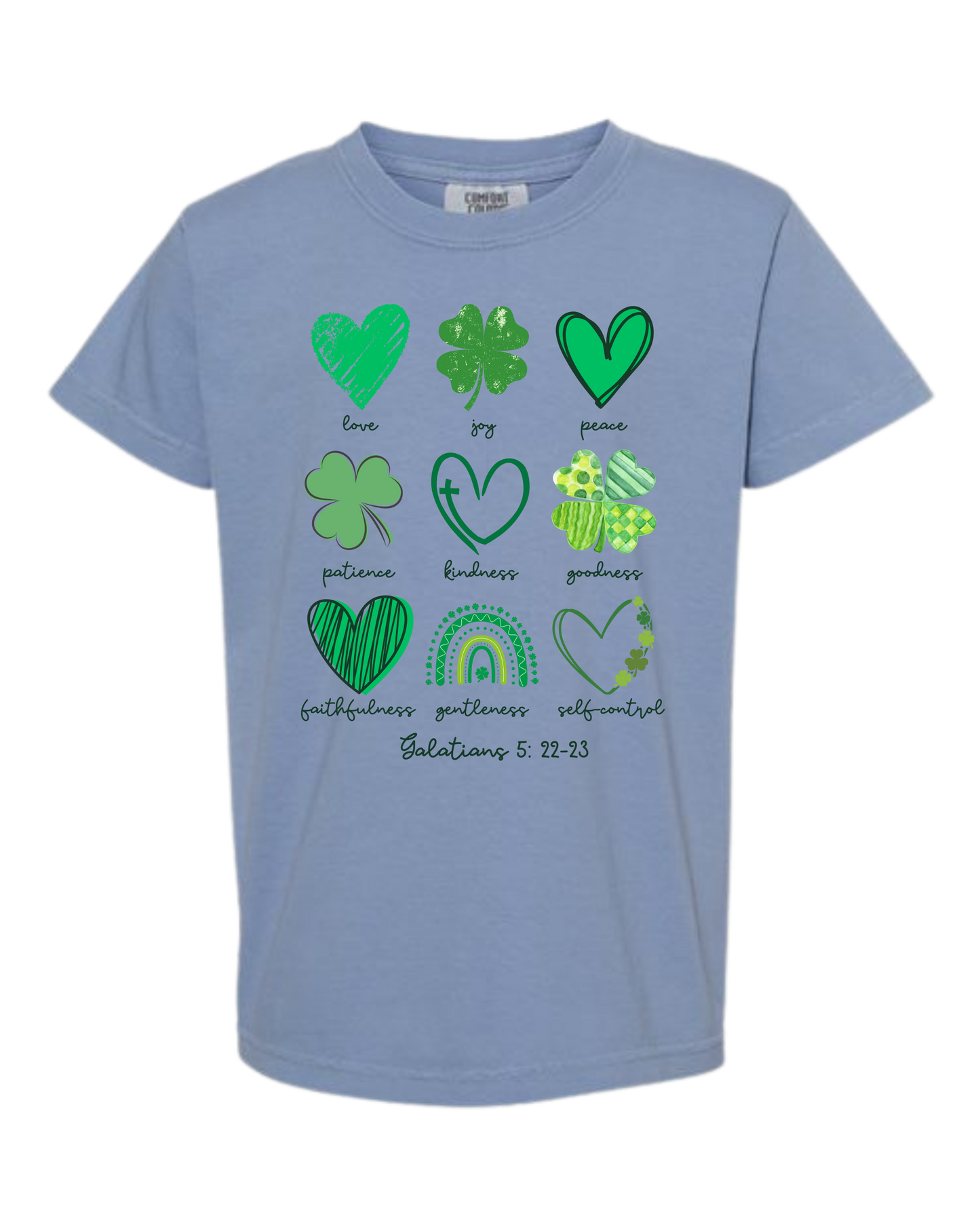 Galatians 5 - St Patrick's Day - Comfort Colors - Heavyweight Youth Tee - Neutral Colors & Blues