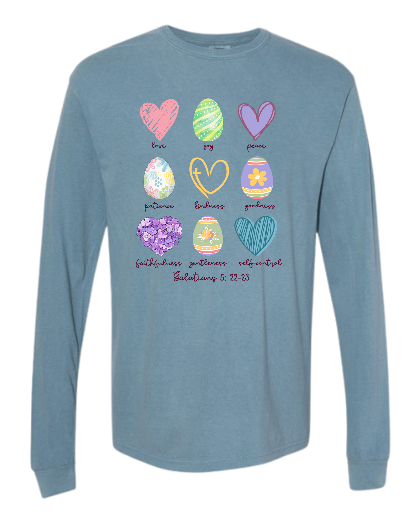 Galatians 5 - Easter - Comfort Colors - Heavyweight Long Sleeve Tee - Blues & Greens