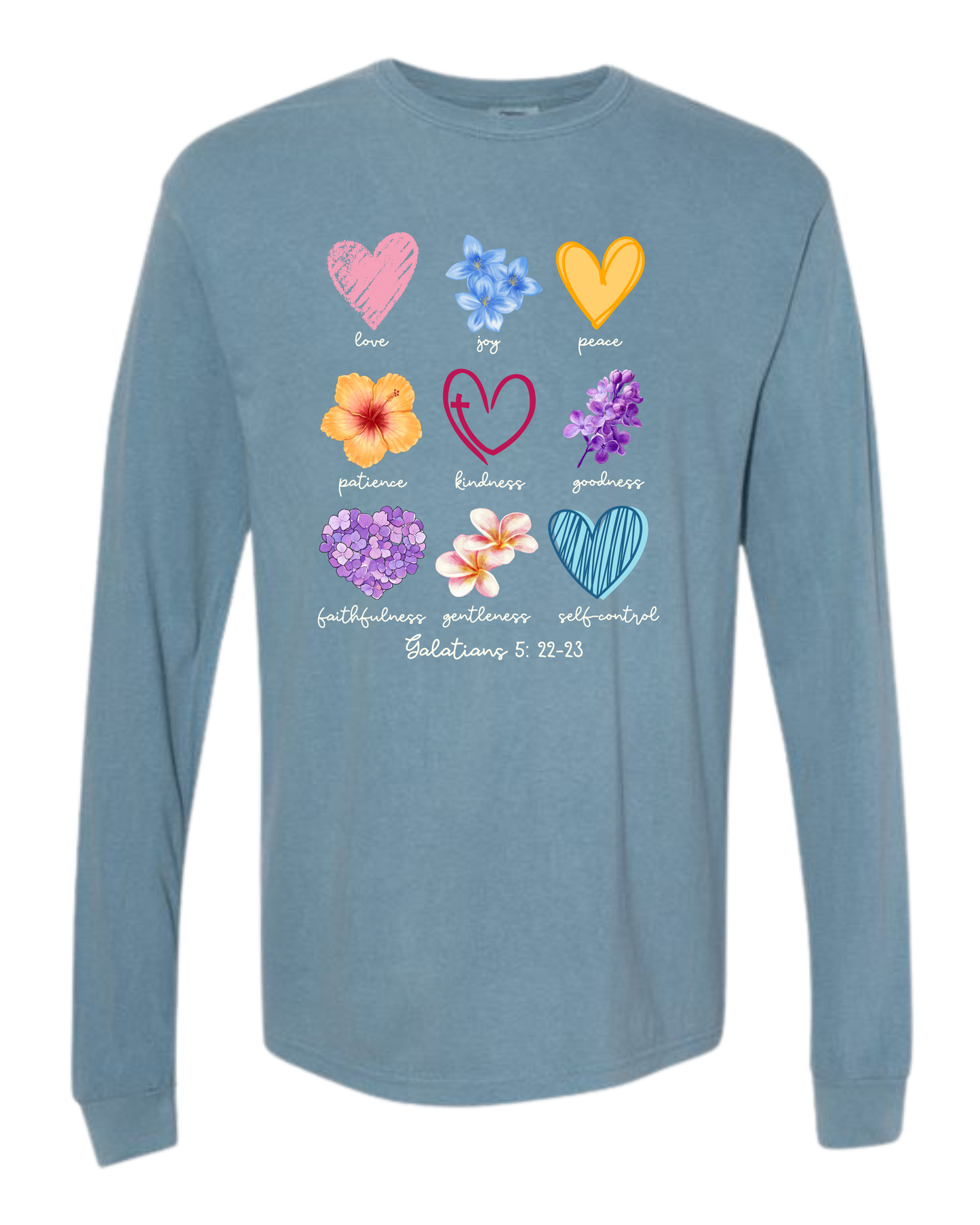 Galatians 5 - Spring - Comfort Colors - Heavyweight Long Sleeve Tee - Blues & Greens