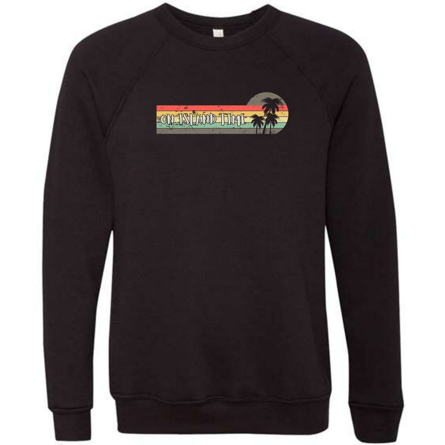 On Island Time - Sponge Fleece Raglan Sweatshirt - Blues, Greens, Purple, and Black