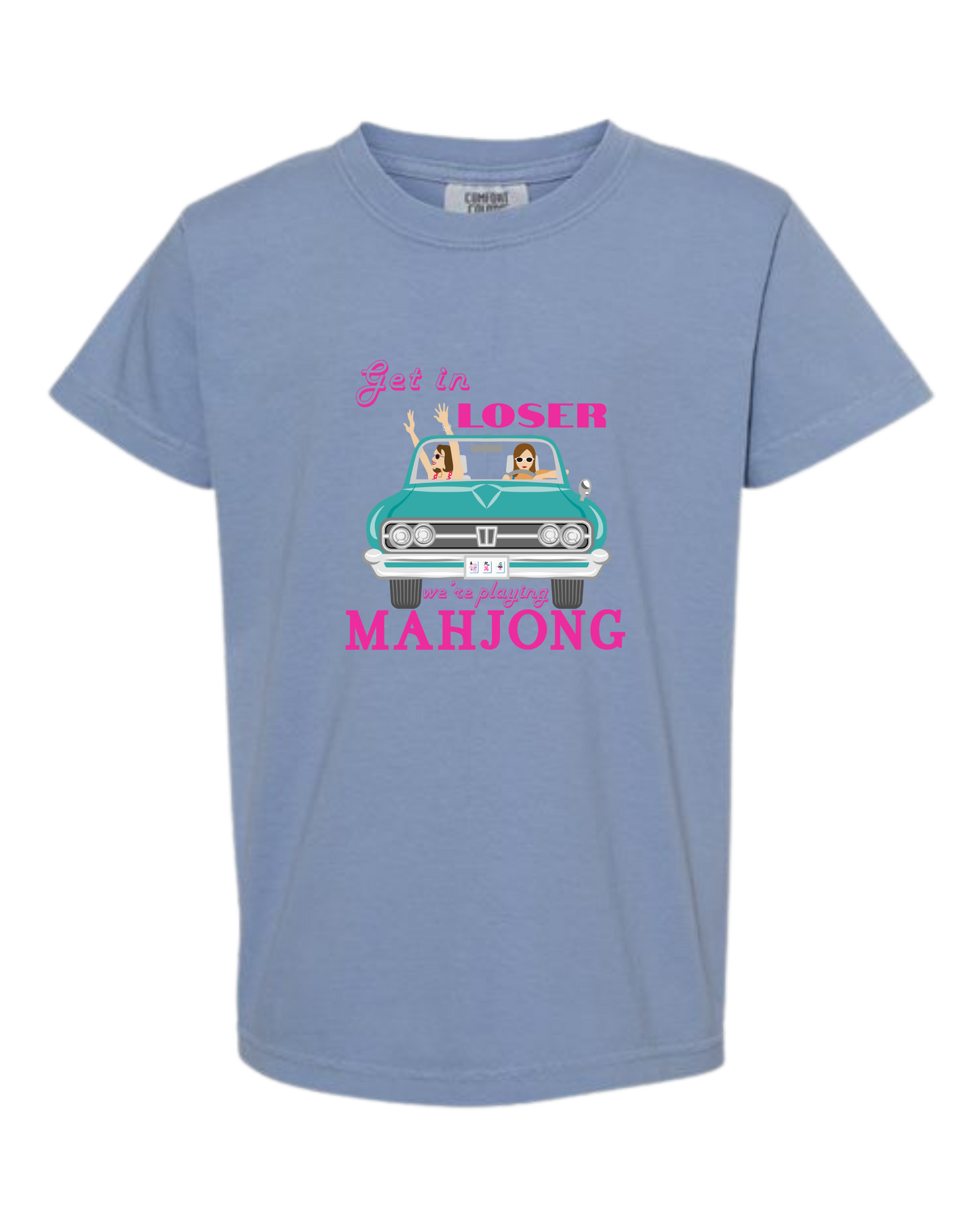 Get in Loser We're Playing Mahjong - Comfort Colors - Heavyweight Youth Tee - Neutral Colors & Blues