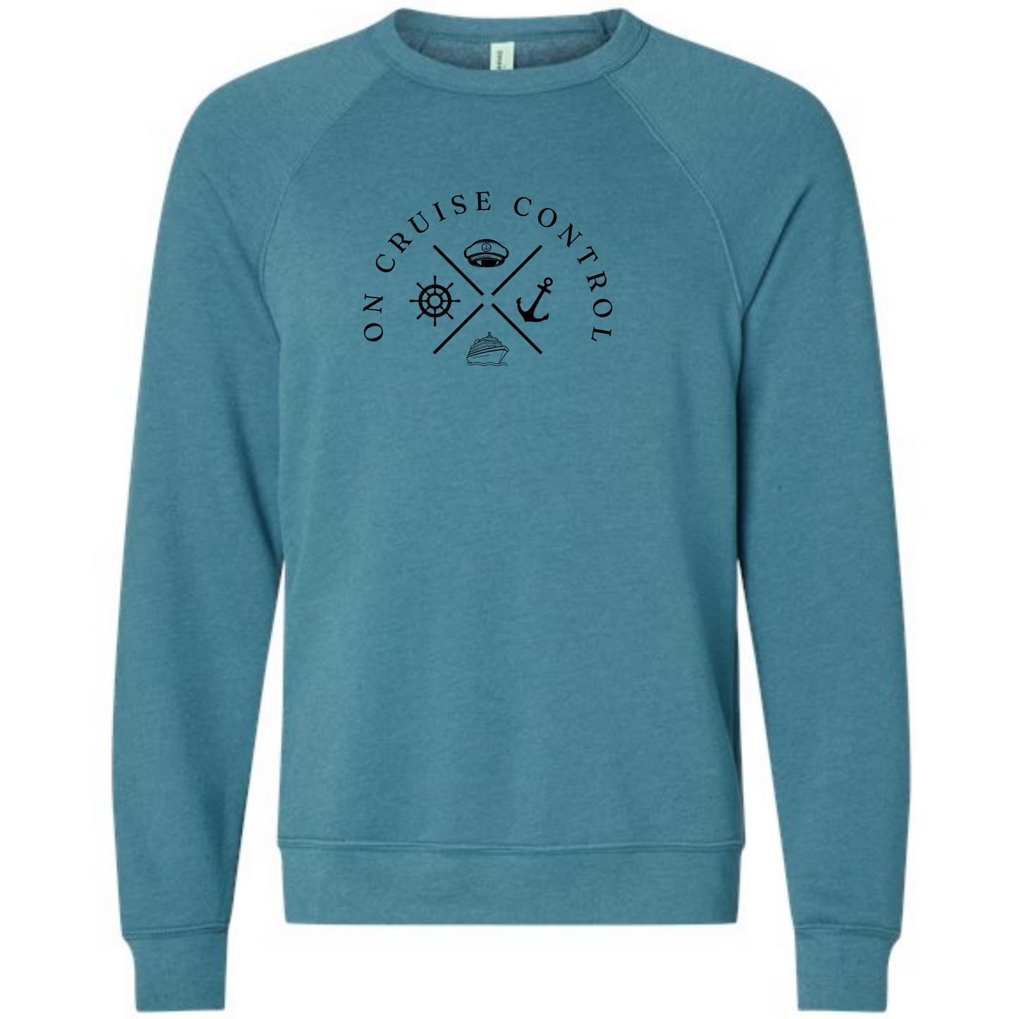 On Cruise Control - Sponge Fleece Raglan Sweatshirt - Blues, Greens, Purple, and Black