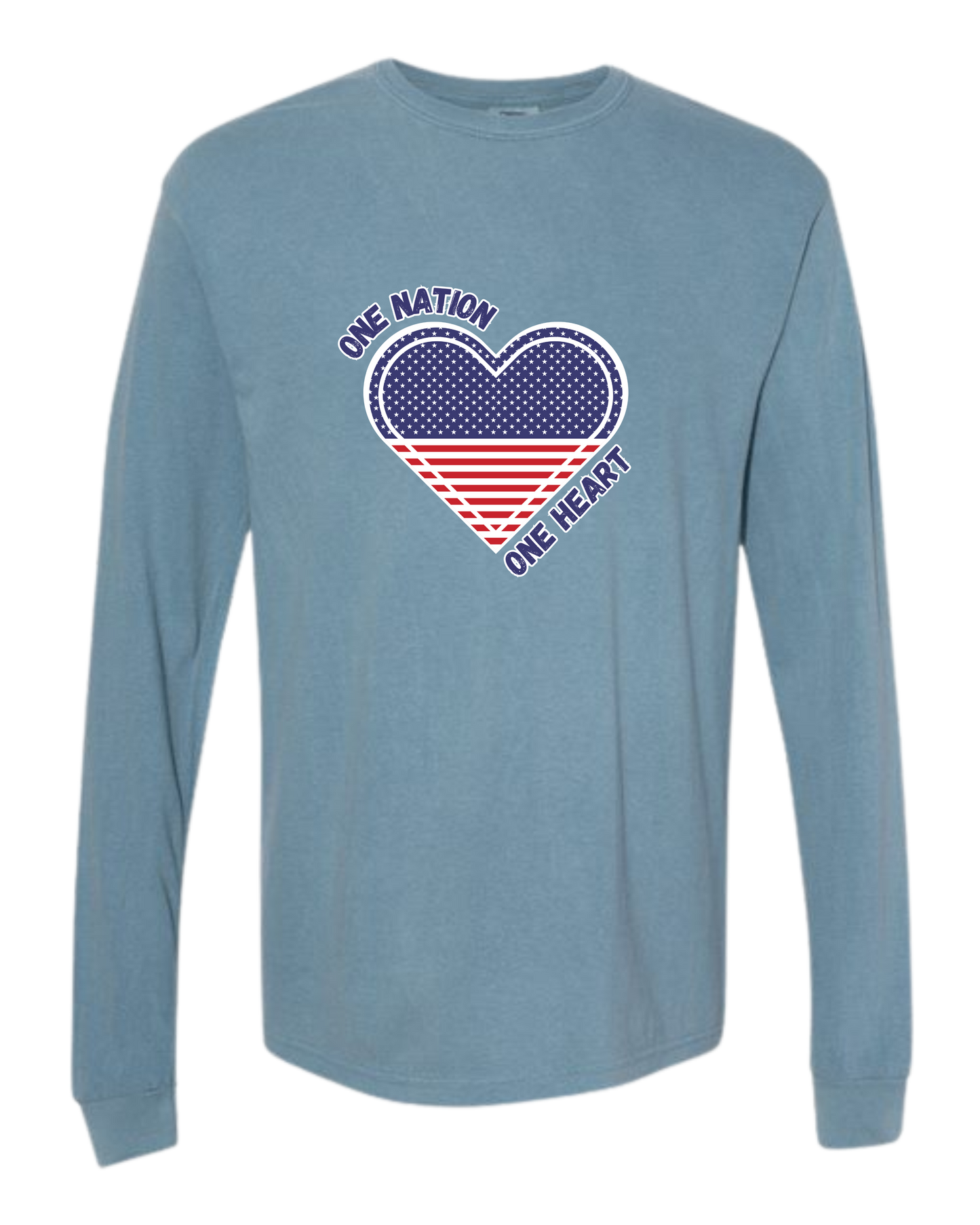 One Nation One Heart - Comfort Colors - Heavyweight Long Sleeve Tee - Blues & Greens