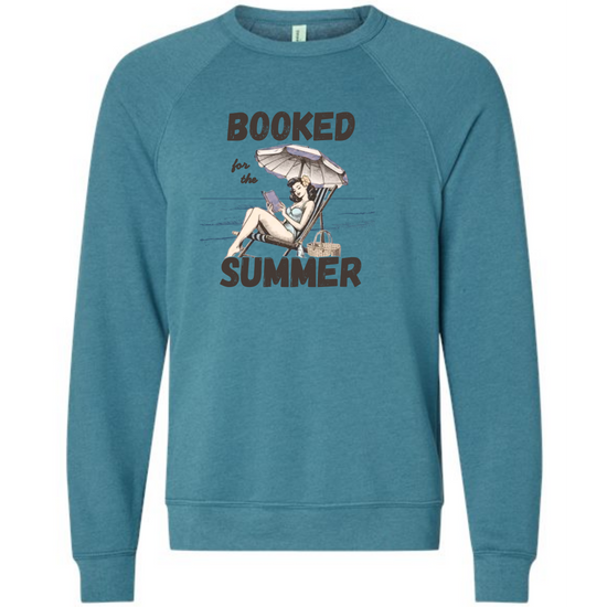 Booked for the Summer - Sponge Fleece Raglan Sweatshirt - Blues, Greens, Purple, and Black