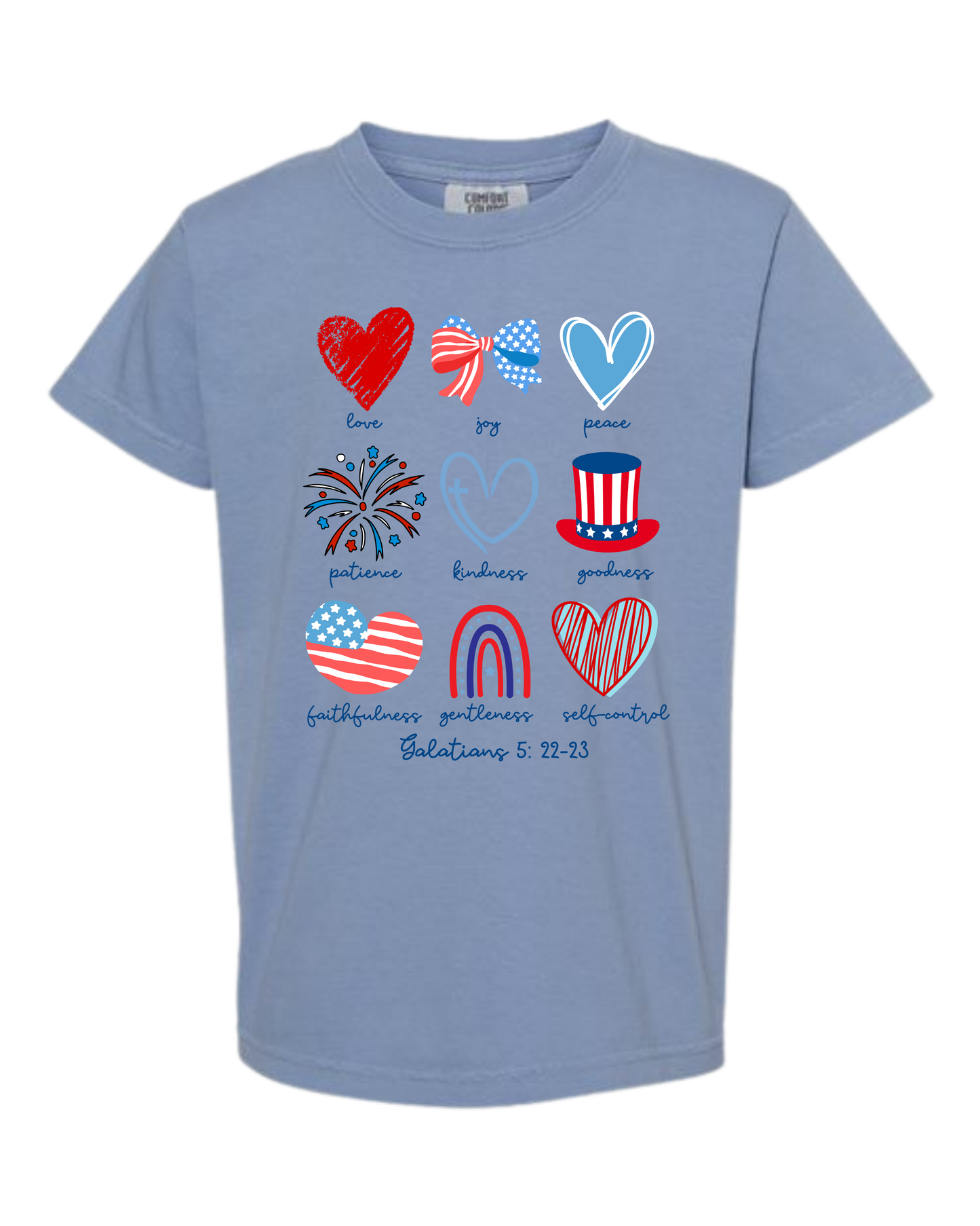 Galatians 5 - Patriotic - Comfort Colors - Heavyweight Youth Tee - Neutral Colors & Blues