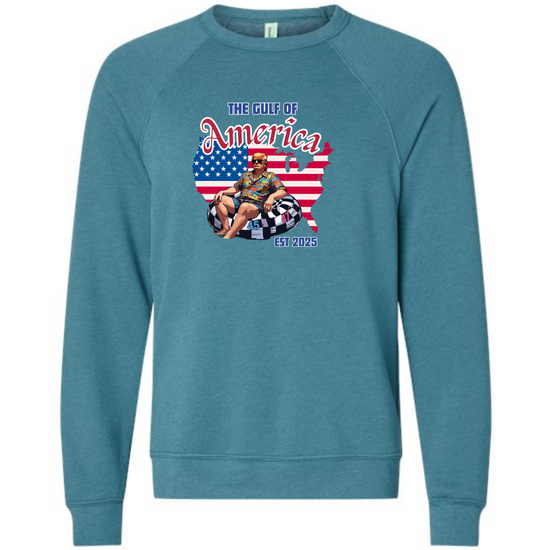 The Gulf of America - Sponge Fleece Raglan Sweatshirt - Blues, Greens, Purple, and Black