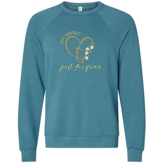 Not Perfect Just Forgiven - Sponge Fleece Raglan Sweatshirt - Blues, Greens, Purple, and Black