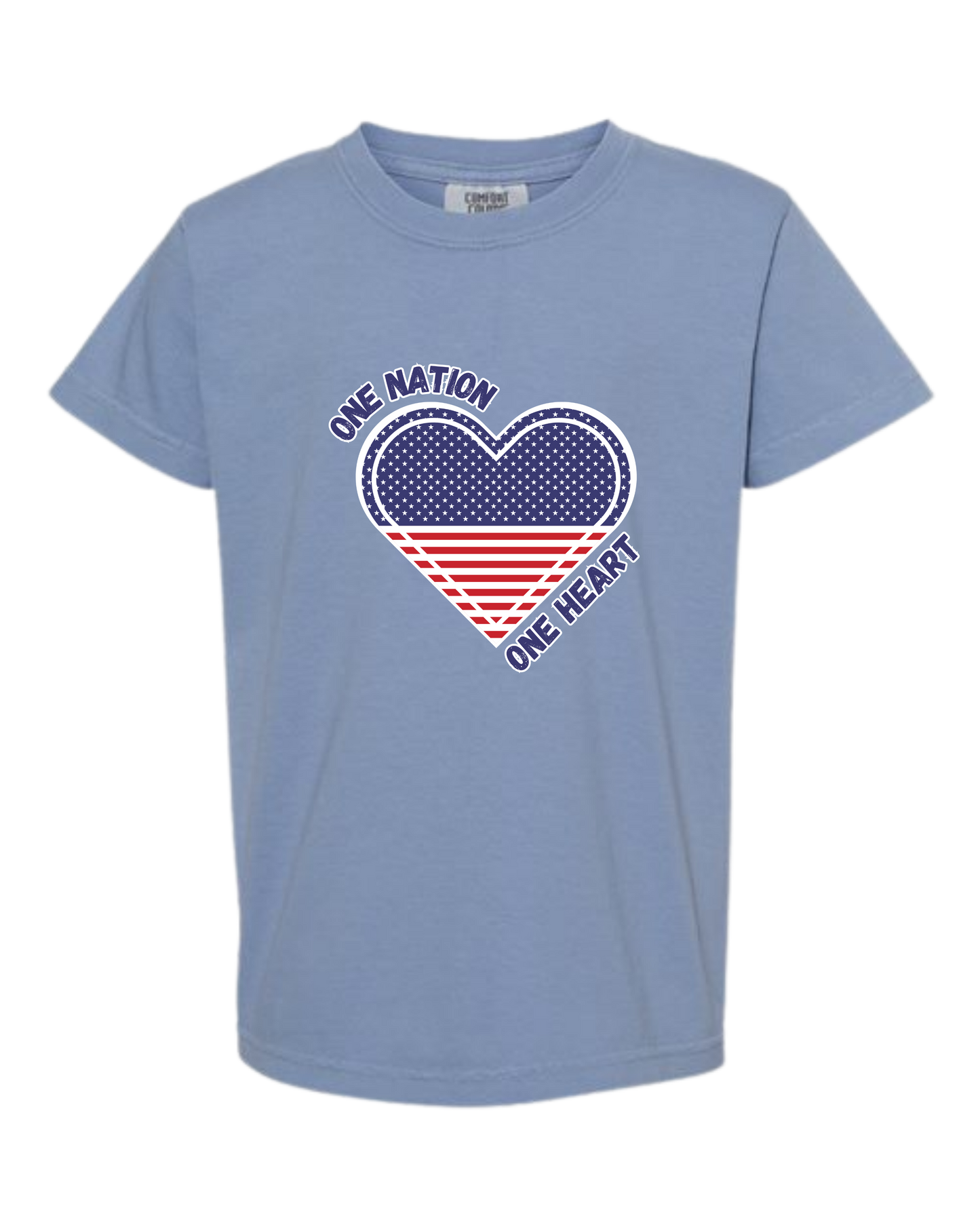 One Nation One Heart - Comfort Colors - Heavyweight Youth Tee - Neutral Colors & Blues