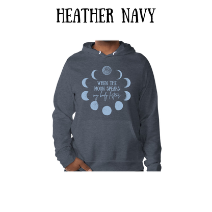 when the moon speaks - sponge fleece hoodie - blues, purples