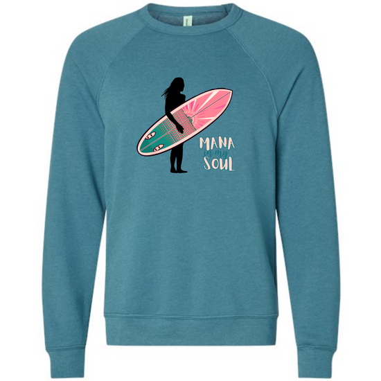 Mana in My Soul - Sponge Fleece Raglan Sweatshirt - Blues, Greens, Purple, and Black