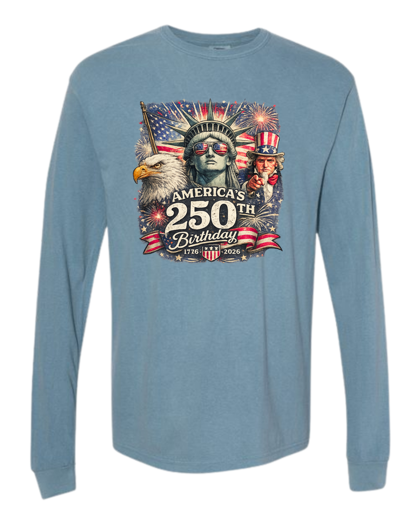America's 250th Birthday - Comfort Colors - Heavyweight Long Sleeve Tee - Blues & Greens