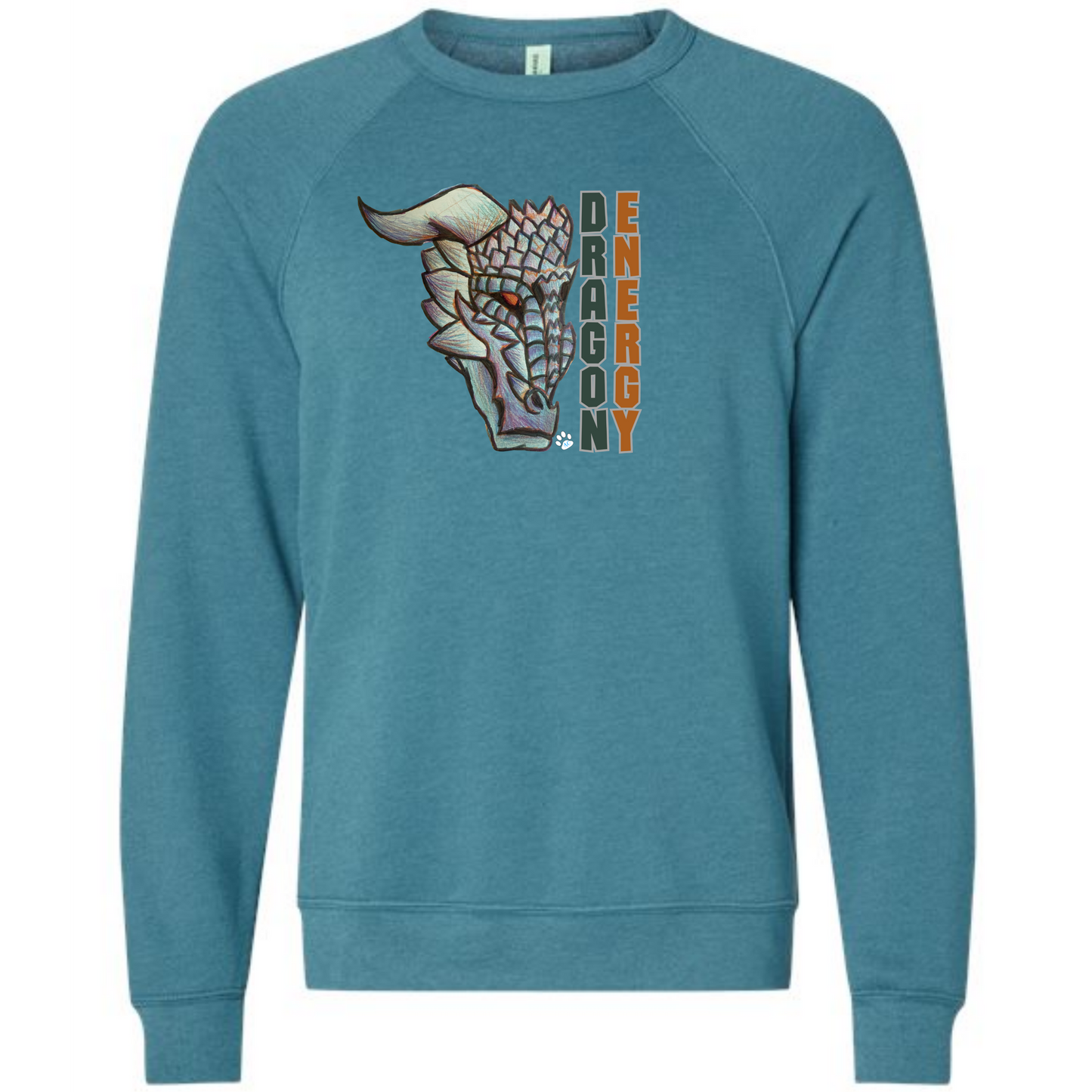 Dragon Energy - Sponge Fleece Raglan Sweatshirt - Blues, Greens, Purple, and Black