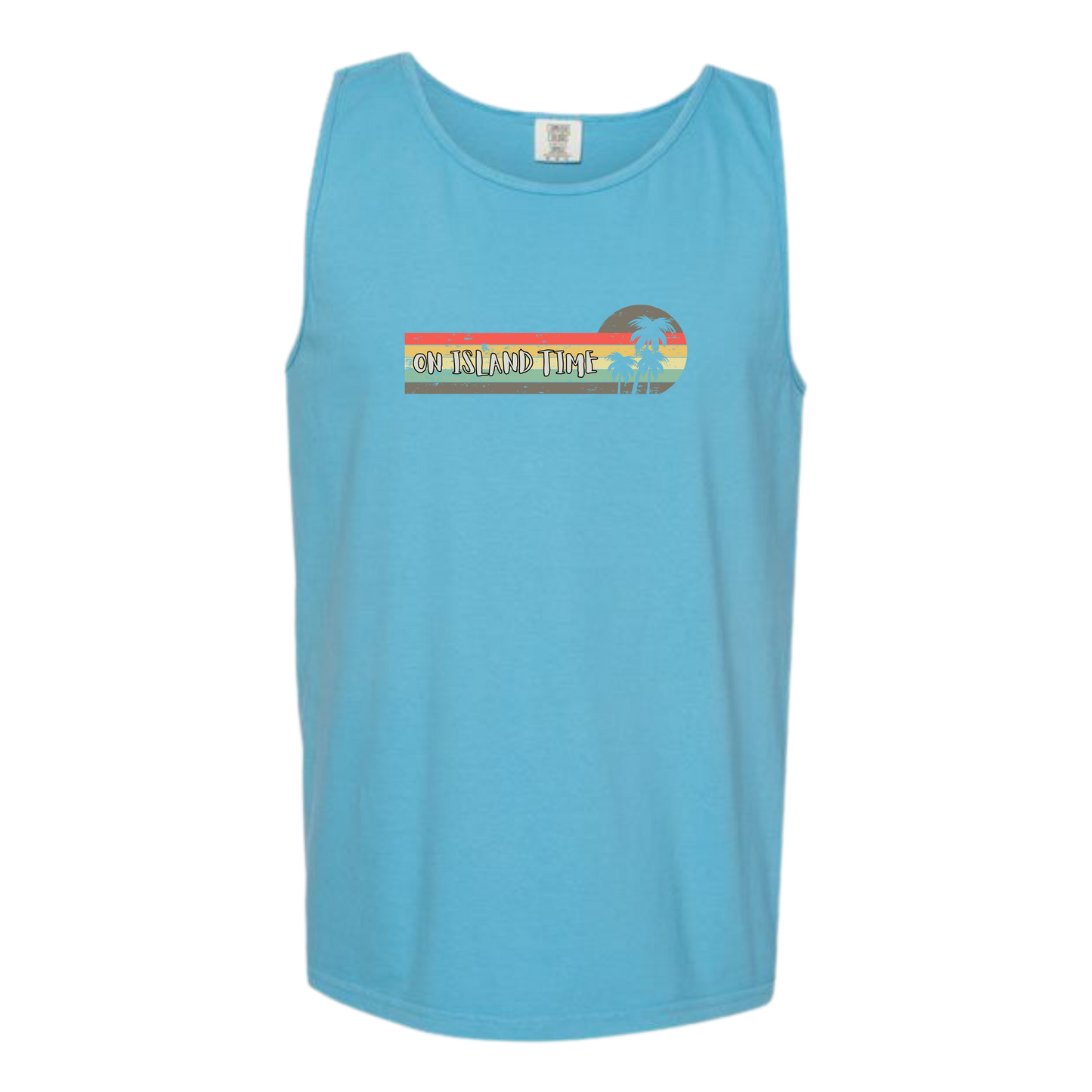 On Island Time - Comfort Colors - Unisex Tank - Neutral Colors & Blues