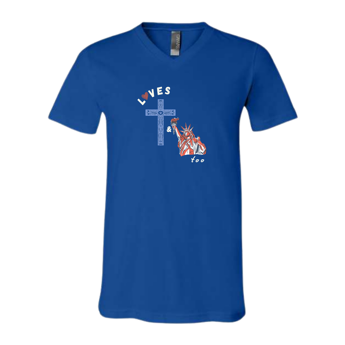 Loves Jesus & America too - Bella+Canvas - Unisex V-Neck - Assorted Colors