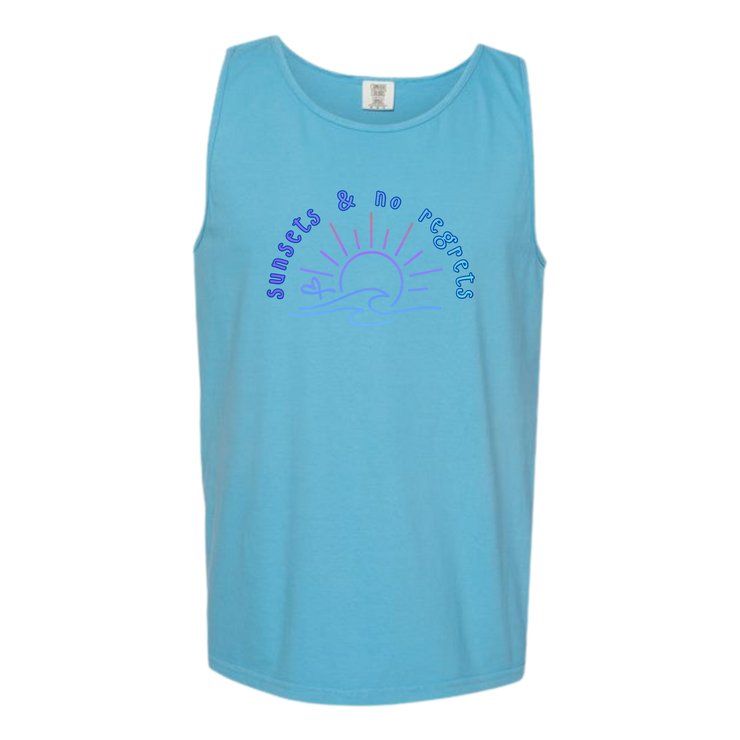 Sunsets & No Regrets - Comfort Colors - Unisex Tank - Neutral Colors & Blues