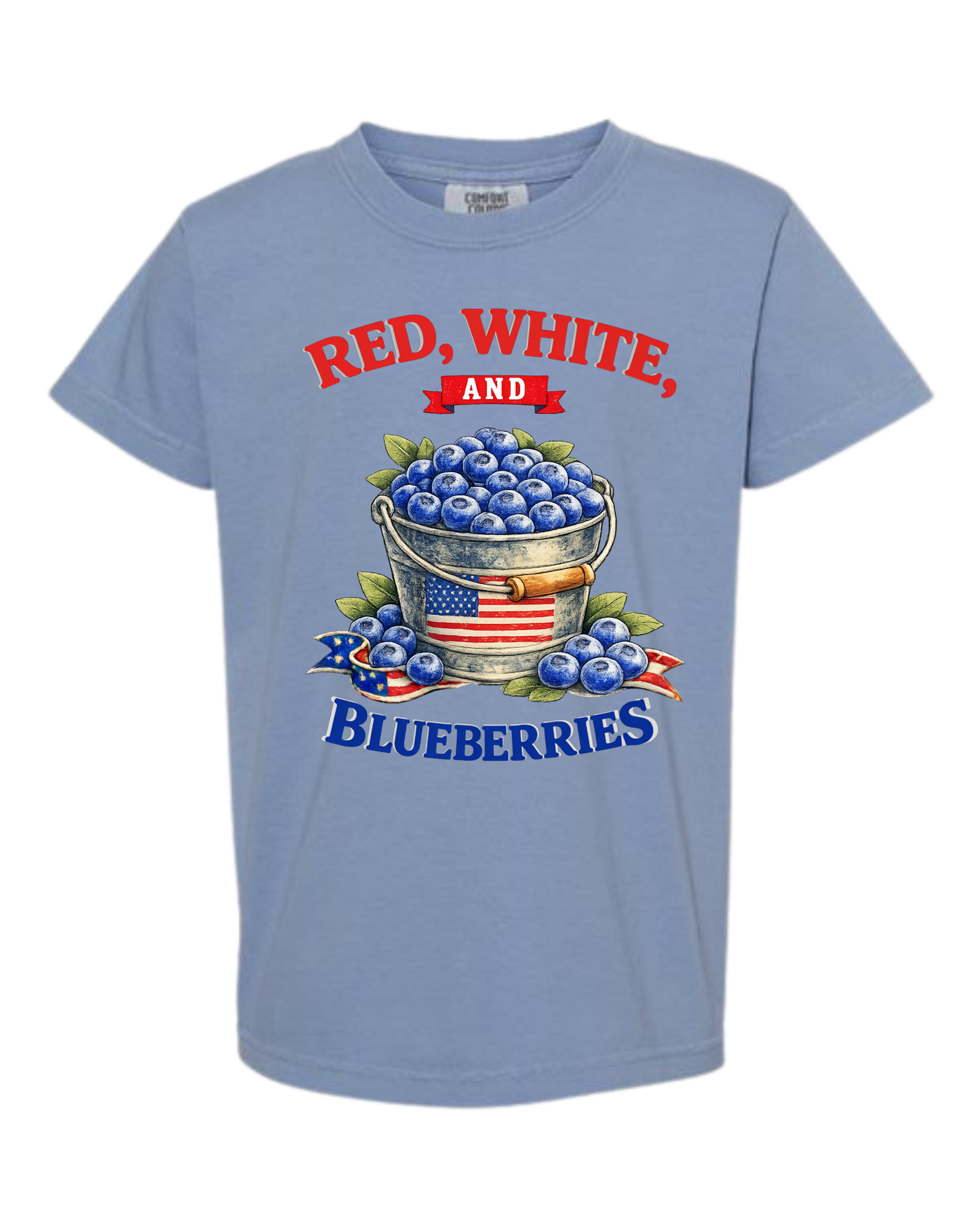 Red, White, And Blueberries - Comfort Colors - Heavyweight Youth Tee - Neutral Colors & Blues