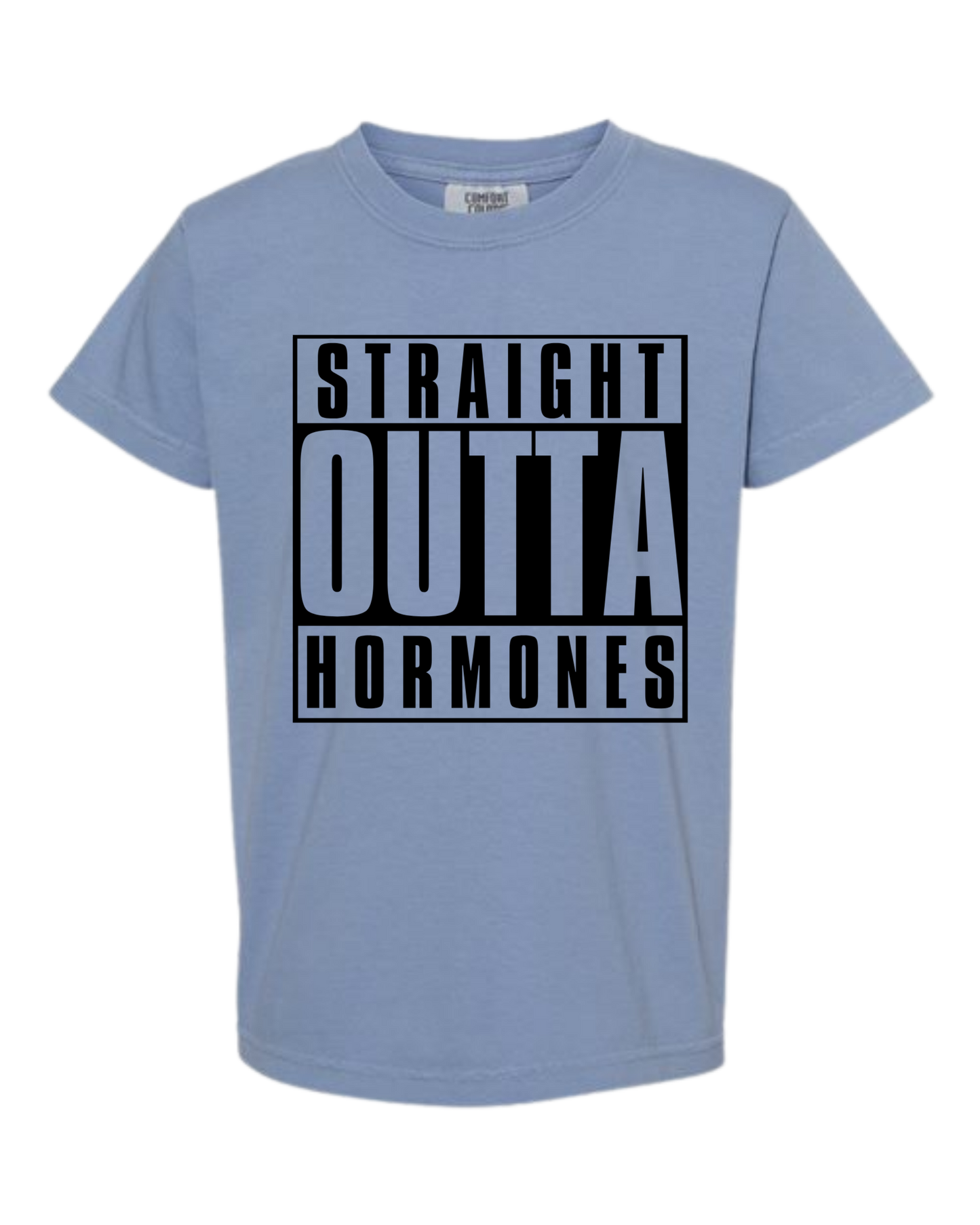 Straight Outta Hormones - Comfort Colors - Heavyweight Youth Tee - Neutral Colors & Blues