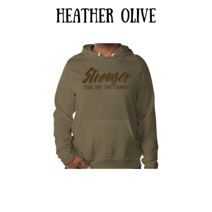 stronger than day two cramps - sponge fleece hoodie - greens, neutrals