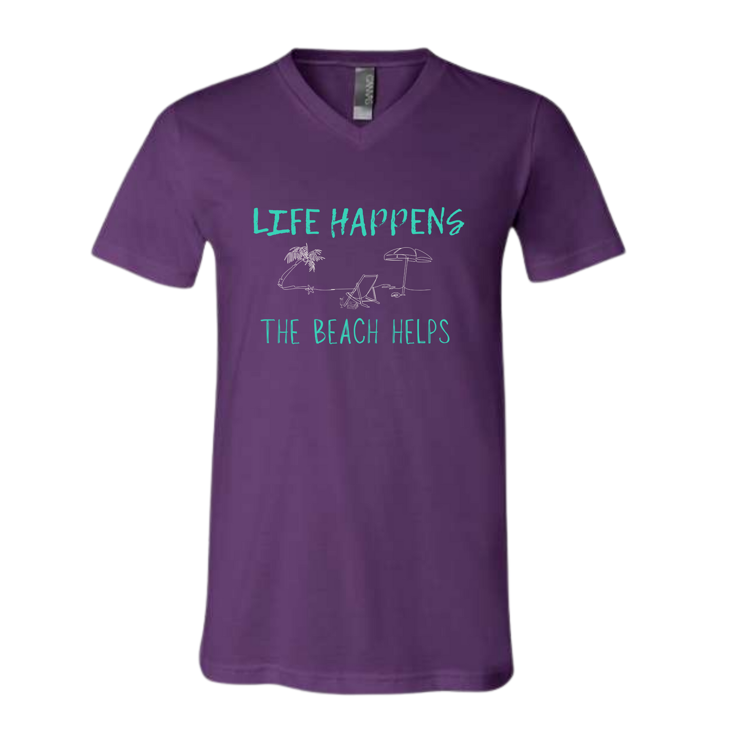 Life Happens The Beach Helps - Bella+Canvas - Unisex V-Neck - Assorted Colors