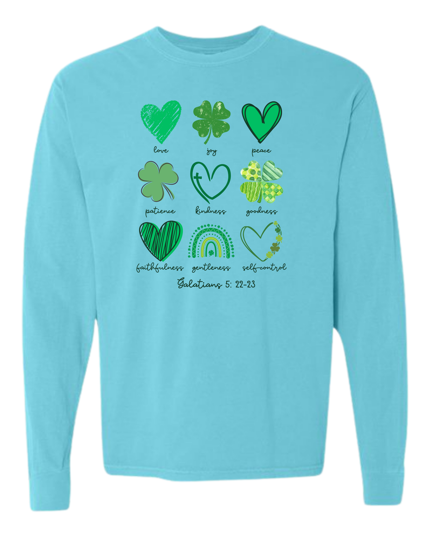 Galatians 5 - St Patrick's Day - Comfort Colors - Heavyweight Long Sleeve Tee - Blues & Greens