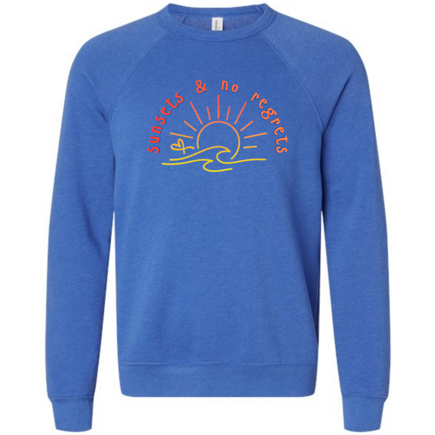 Sunsets & No Regrets - Sponge Fleece Raglan Sweatshirt - Blues, Greens, Purple, and Black