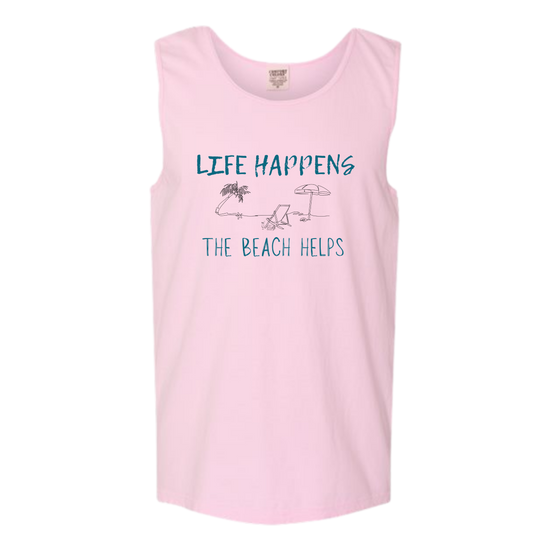 Life Happens The Beach Helps - Comfort Colors - Unisex Tank - Assorted Colors