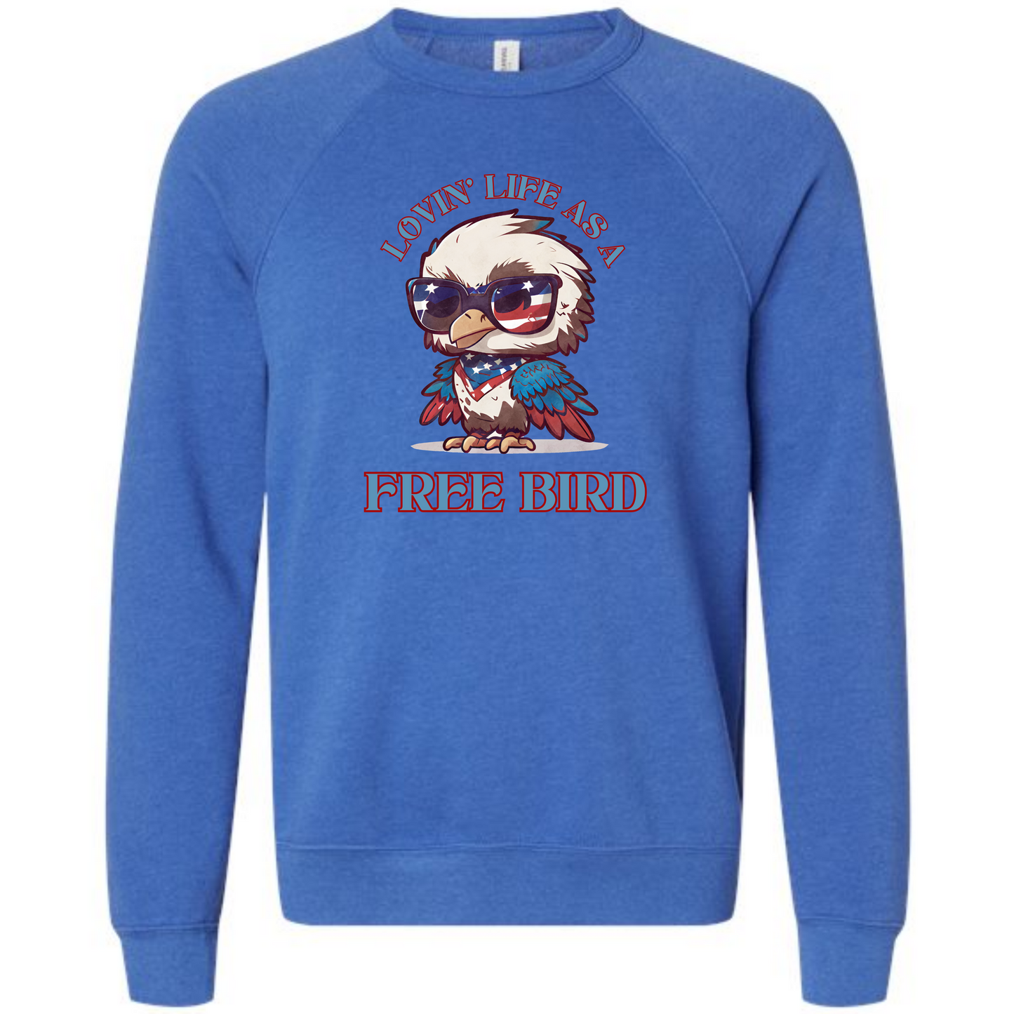 Lovin' Life as a Free Bird - Sponge Fleece Raglan Sweatshirt - Blues, Greens, Purple, and Black