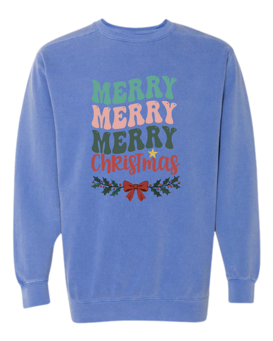 Merry Merry Merry Christmas - Comfort Colors - Sweatshirt - Blues