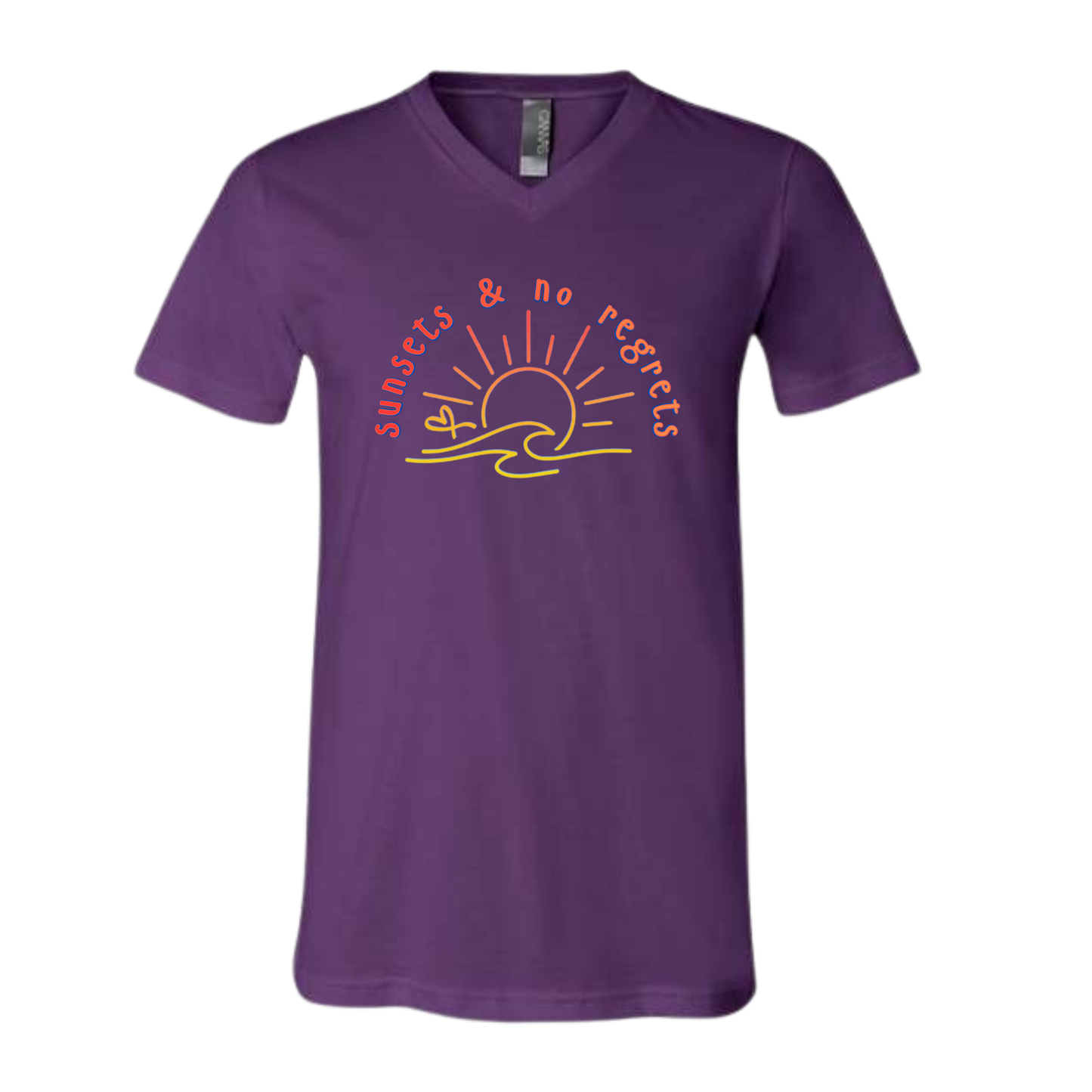 Sunsets & No Regrets - Bella+Canvas - Unisex V-Neck - Assorted Colors