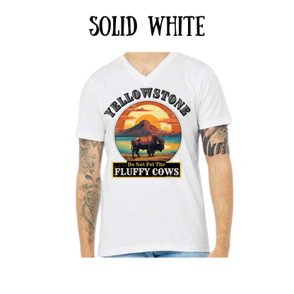 CP - Yellowstone: Fluffy Cows - Unisex V-Neck - Neutral Colors