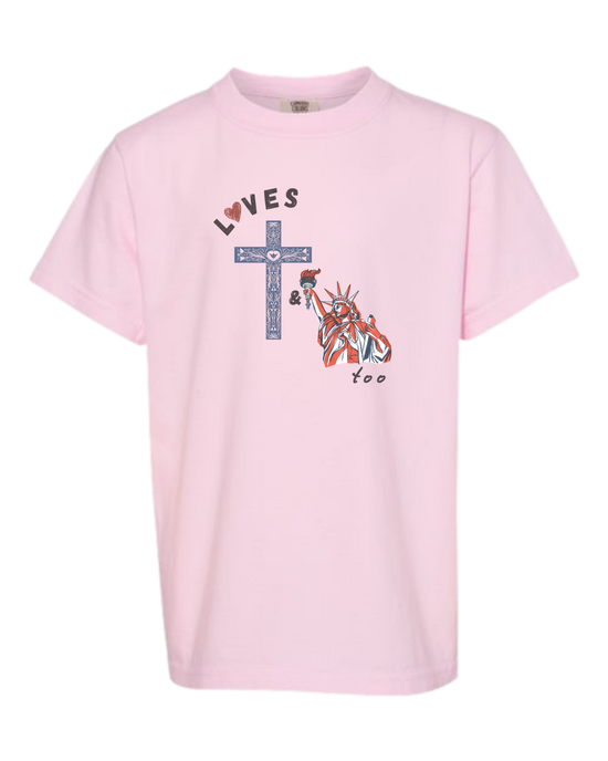 Loves Jesus & America too - Comfort Colors - Heavyweight Youth Tee - Assorted Colors