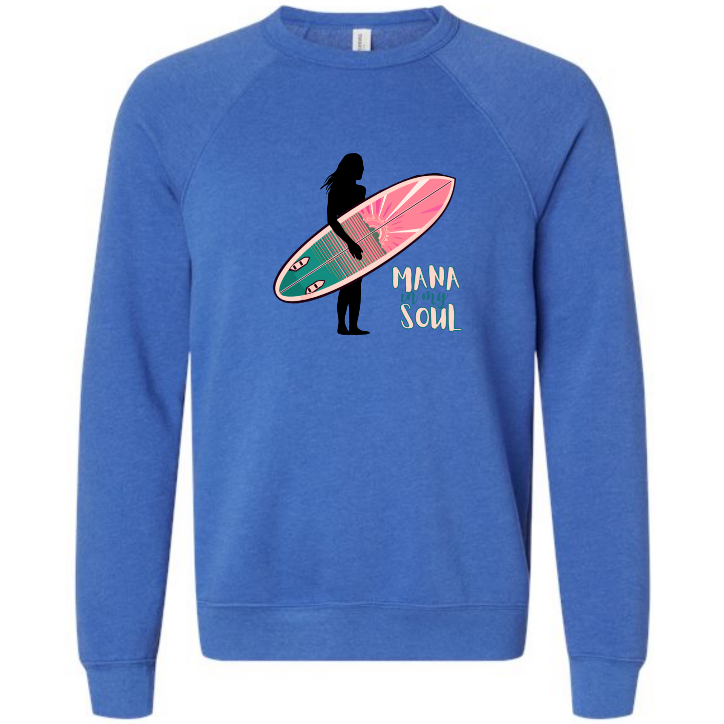Mana in My Soul - Sponge Fleece Raglan Sweatshirt - Blues, Greens, Purple, and Black