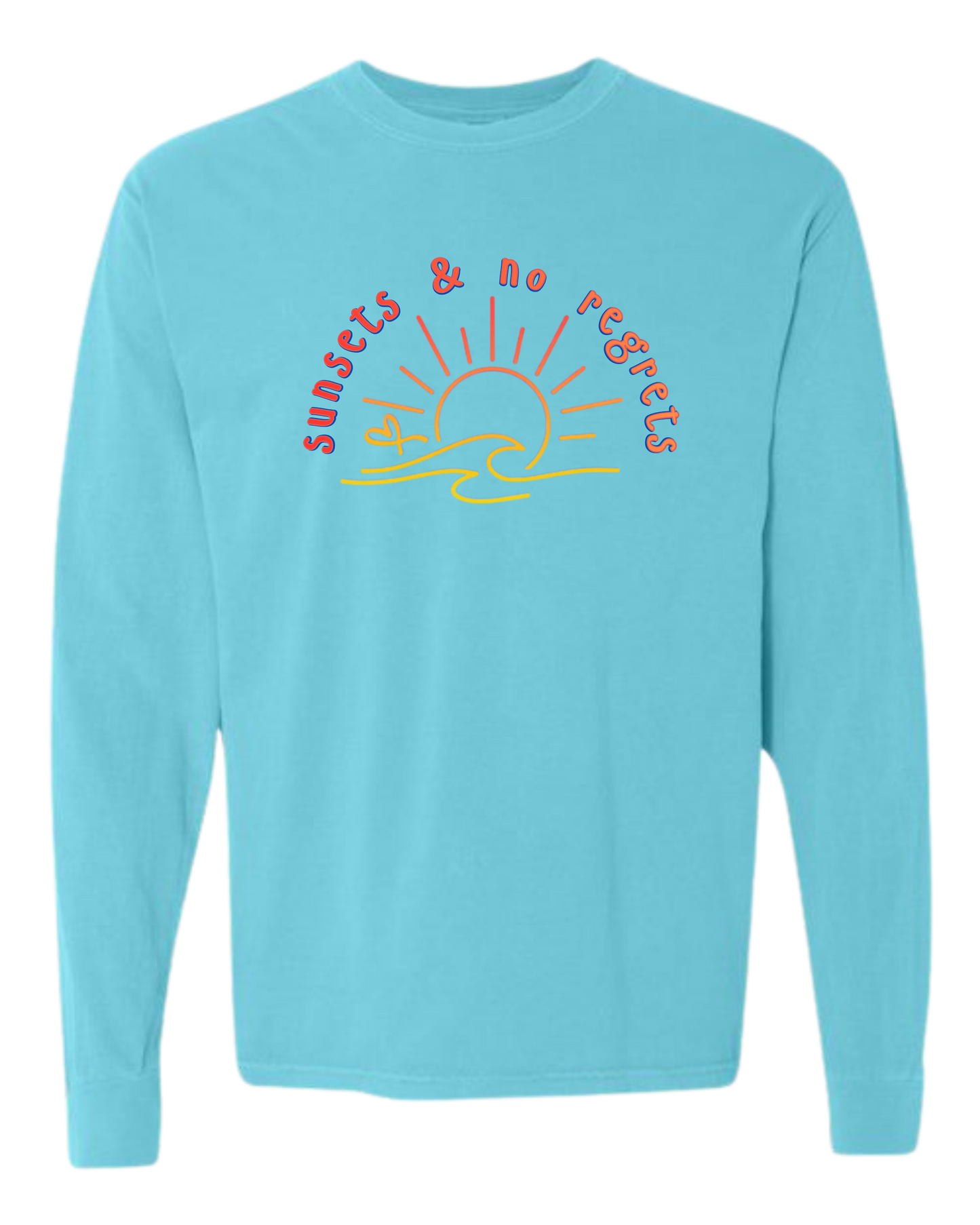 Sunsets & No Regrets - Comfort Colors - Heavyweight Long Sleeve Tee - Blues & Greens