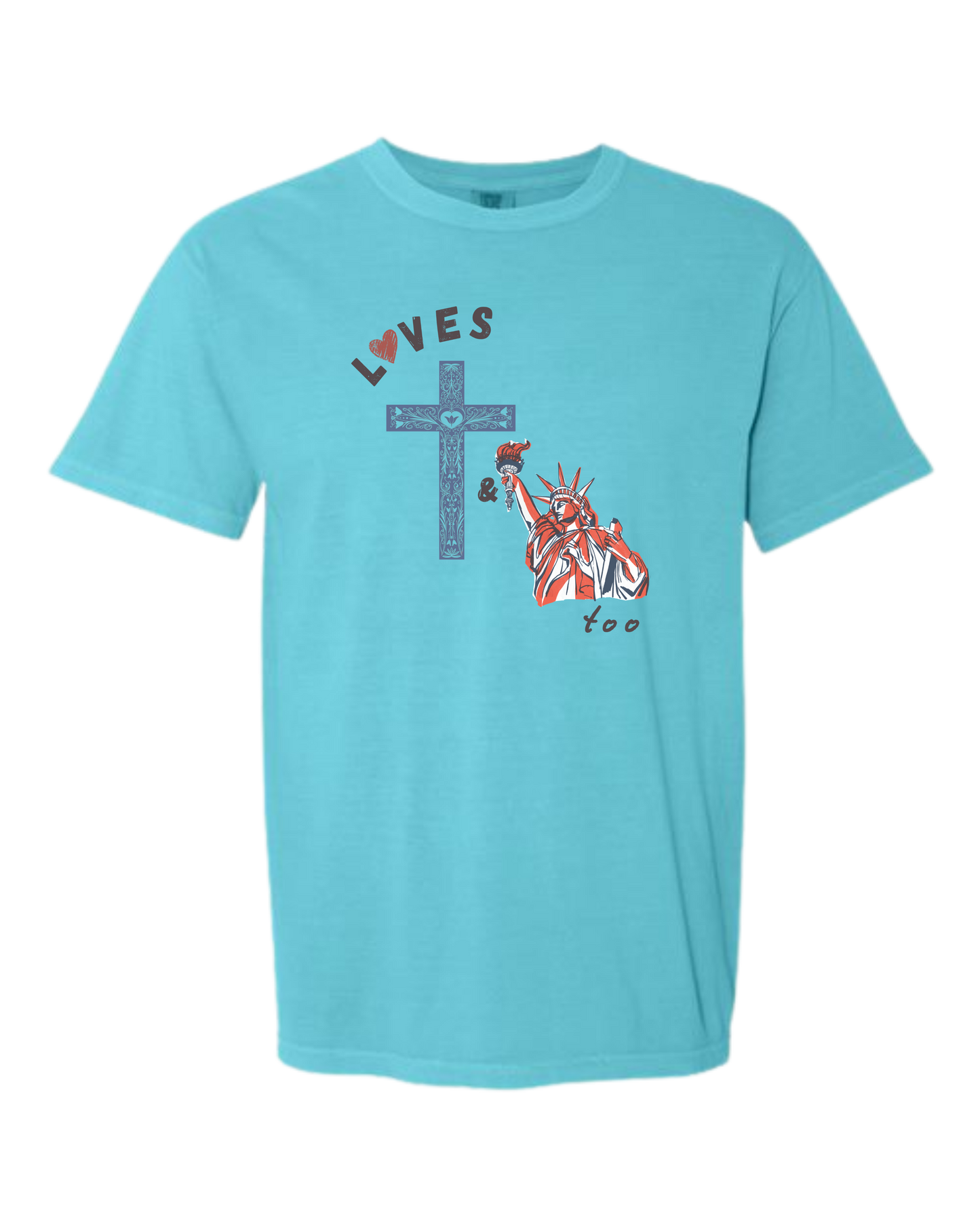 Loves Jesus & America too - Comfort Colors - Heavyweight Unisex Tee - Blues