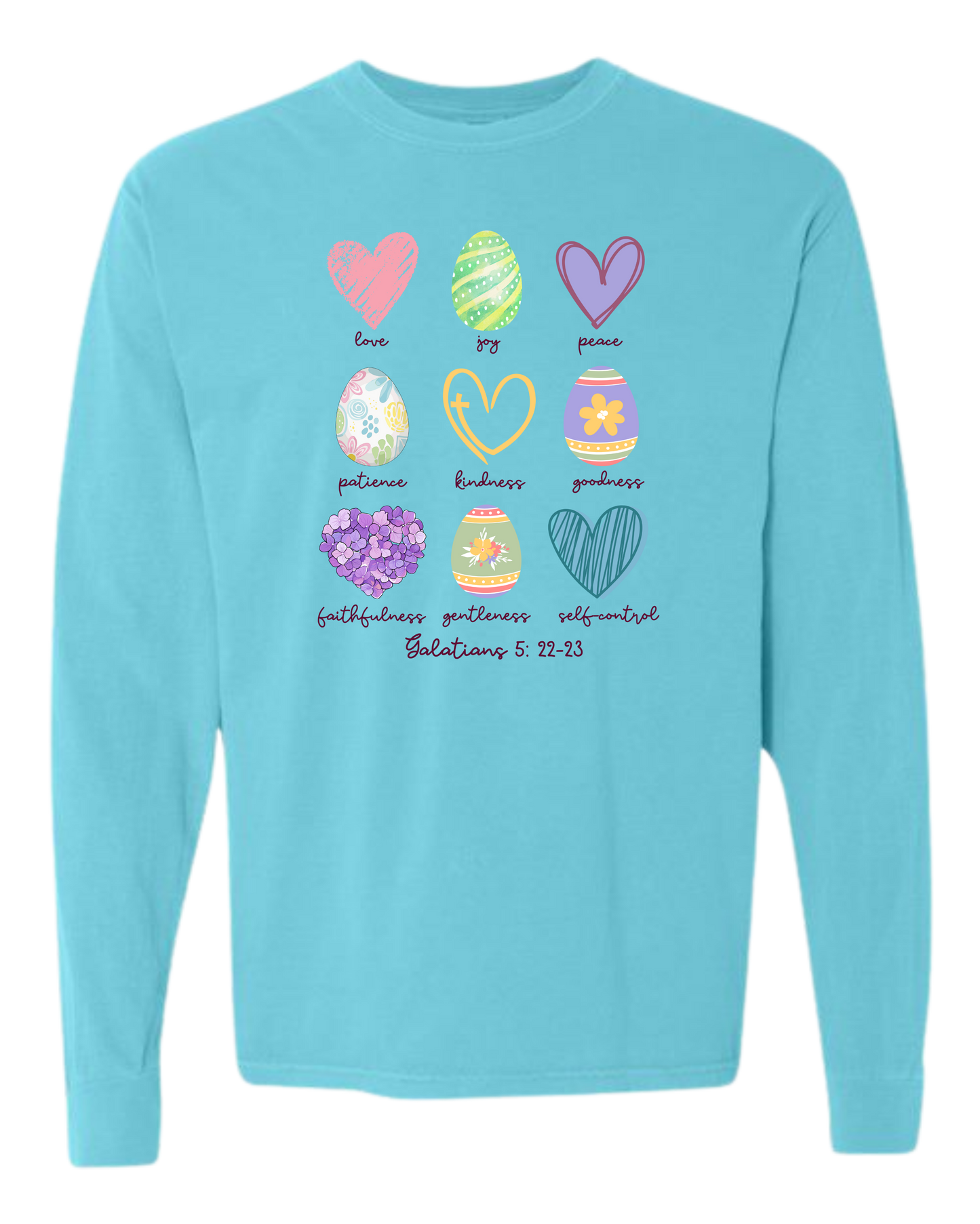 Galatians 5 - Easter - Comfort Colors - Heavyweight Long Sleeve Tee - Blues & Greens