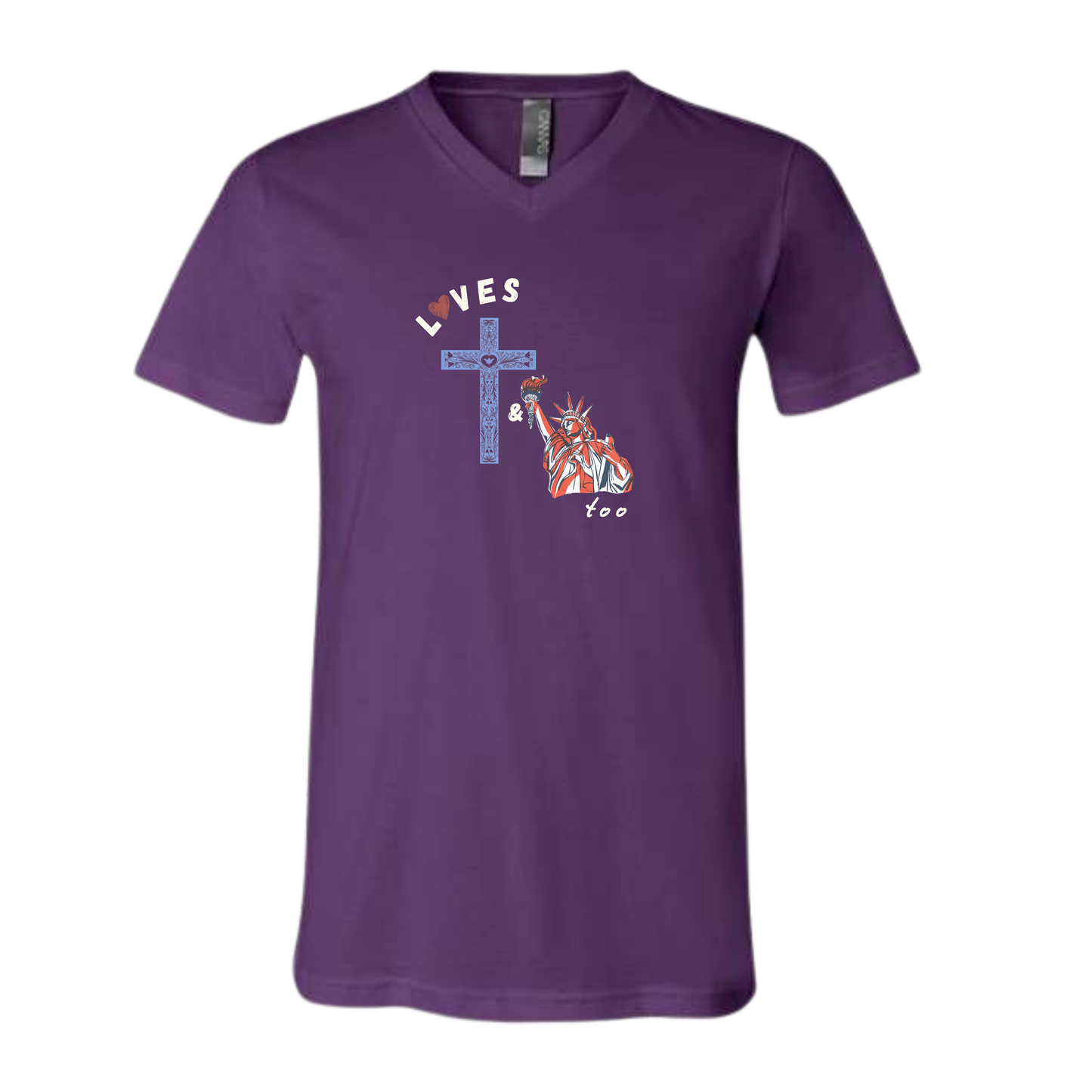Loves Jesus & America too - Bella+Canvas - Unisex V-Neck - Assorted Colors