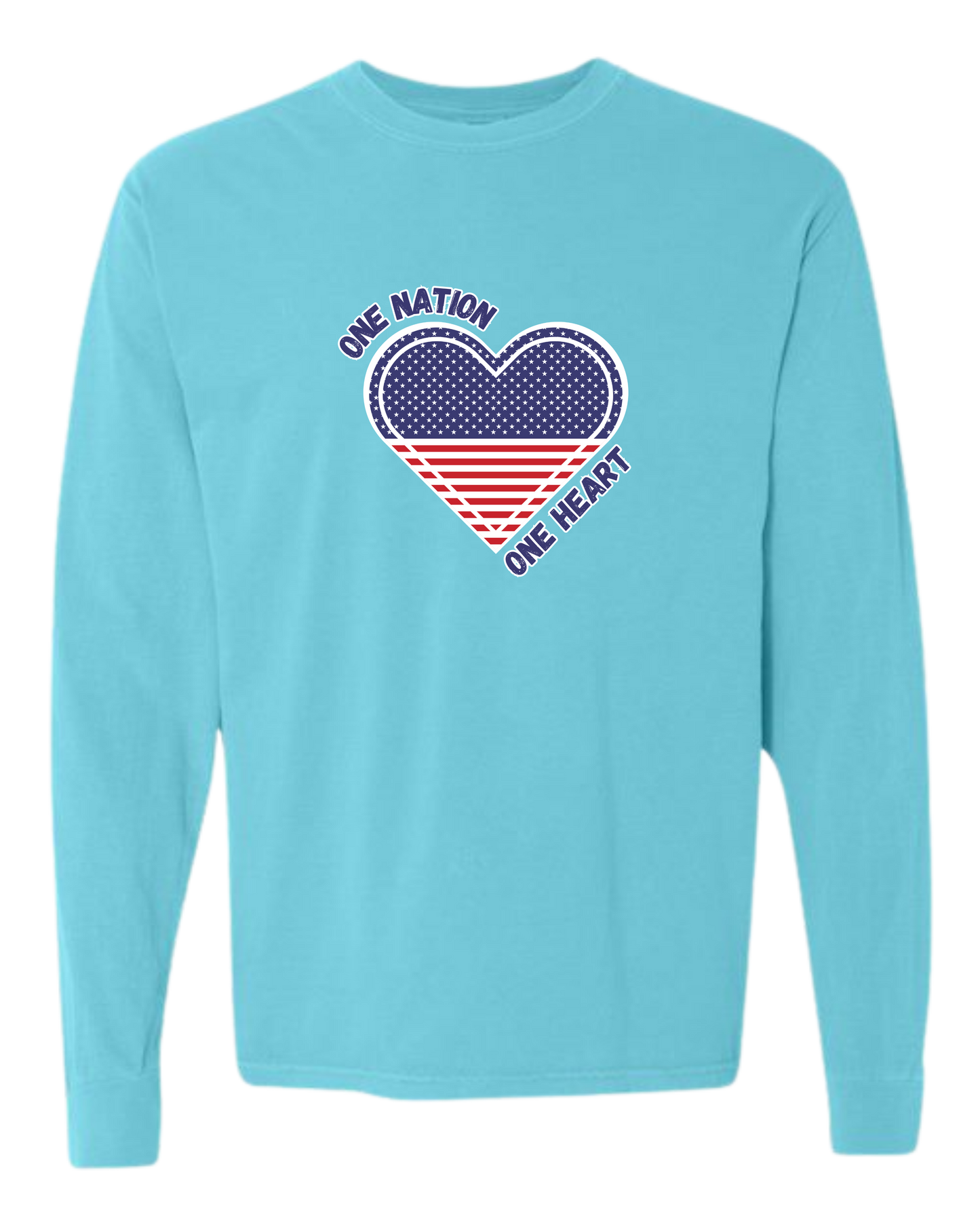 One Nation One Heart - Comfort Colors - Heavyweight Long Sleeve Tee - Blues & Greens