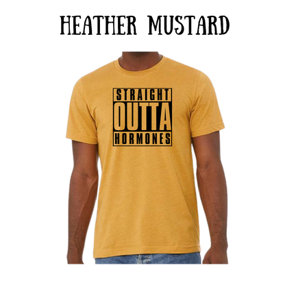 straight outta hormones - unisex tee - yellows, oranges, reds