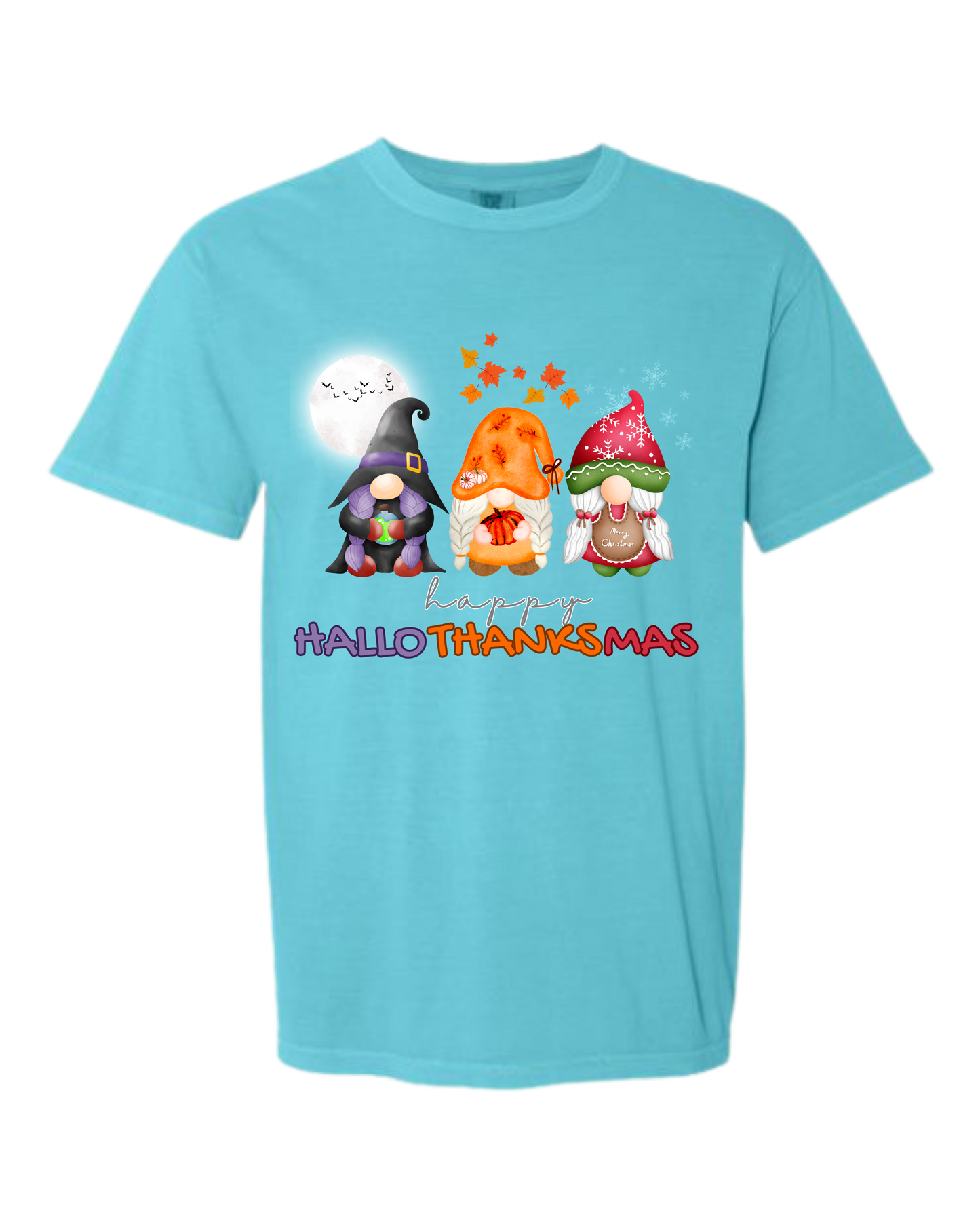 Happy HalloThanksMas Gnomes - Comfort Colors - Heavyweight Unisex Tee - Blues