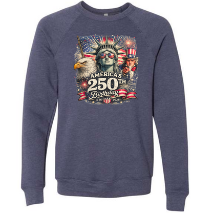 America's 250th Birthday - Sponge Fleece Raglan Sweatshirt - Blues, Greens, Purple, and Black