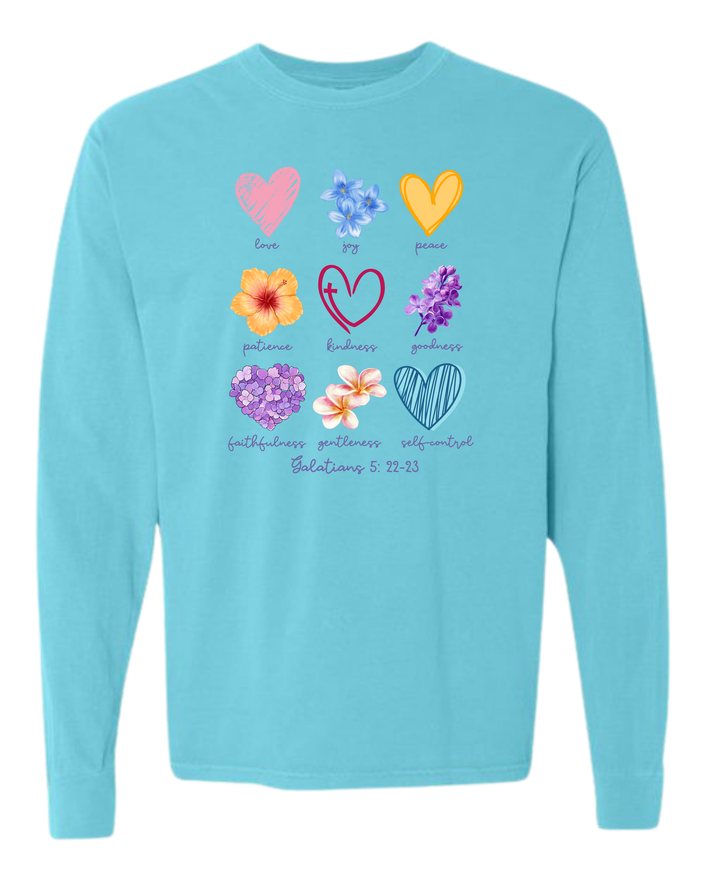 Galatians 5 - Spring - Comfort Colors - Heavyweight Long Sleeve Tee - Blues & Greens